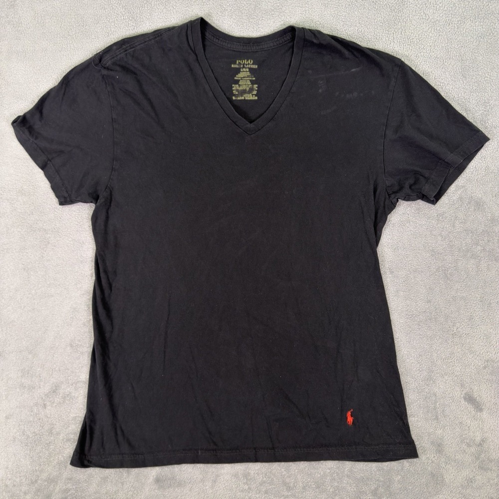 Polo Ralph Lauren Shirt Mens Large Black Short Sleeve Basic Tee V Neck Pull Over